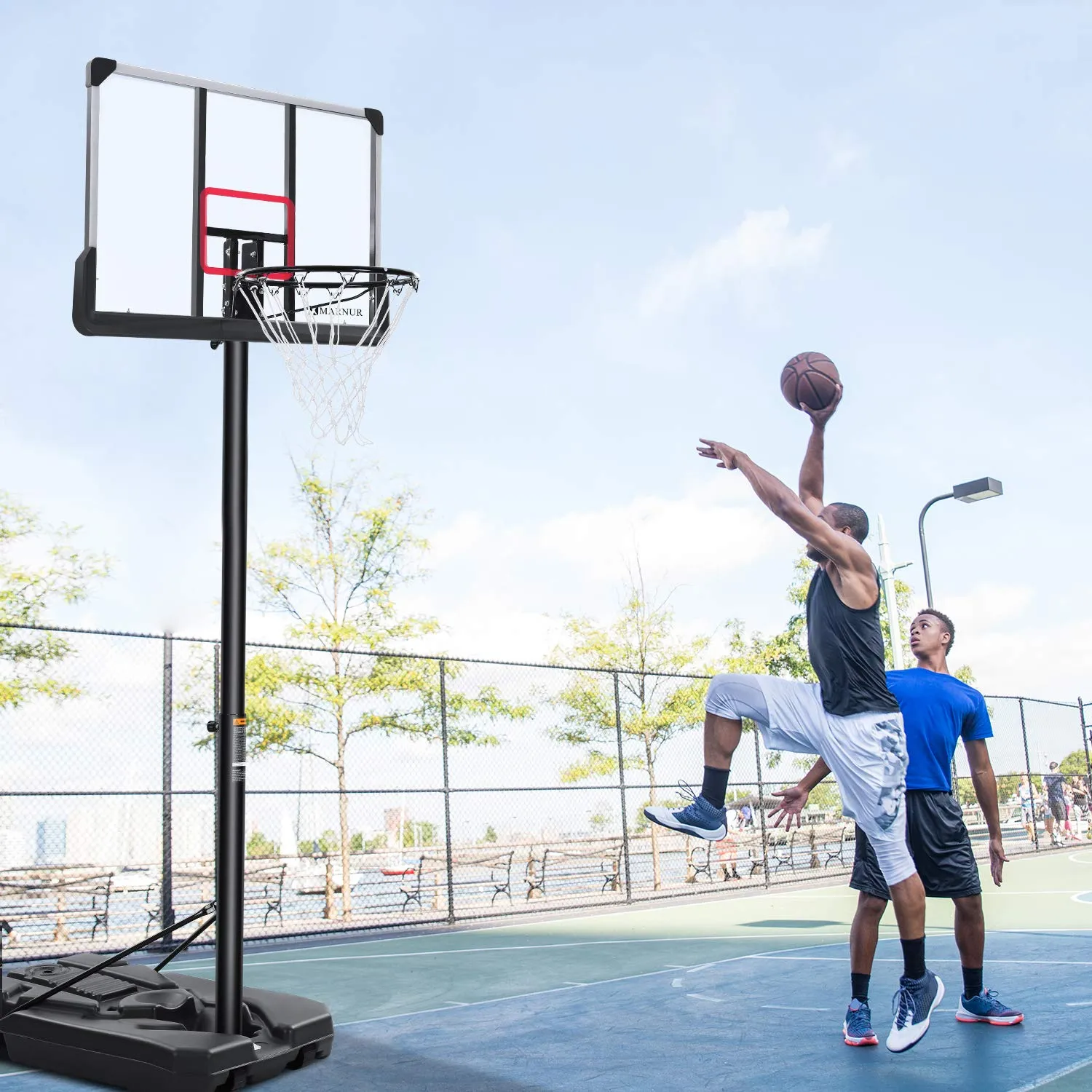 44 In. Basketball Hoop Basketball System, 6 Ft. 7 In. to 10 Ft. Height Adjustable Portable Basketball Goal Basketball Equipment with Big Backboard and Wheels and Large Base