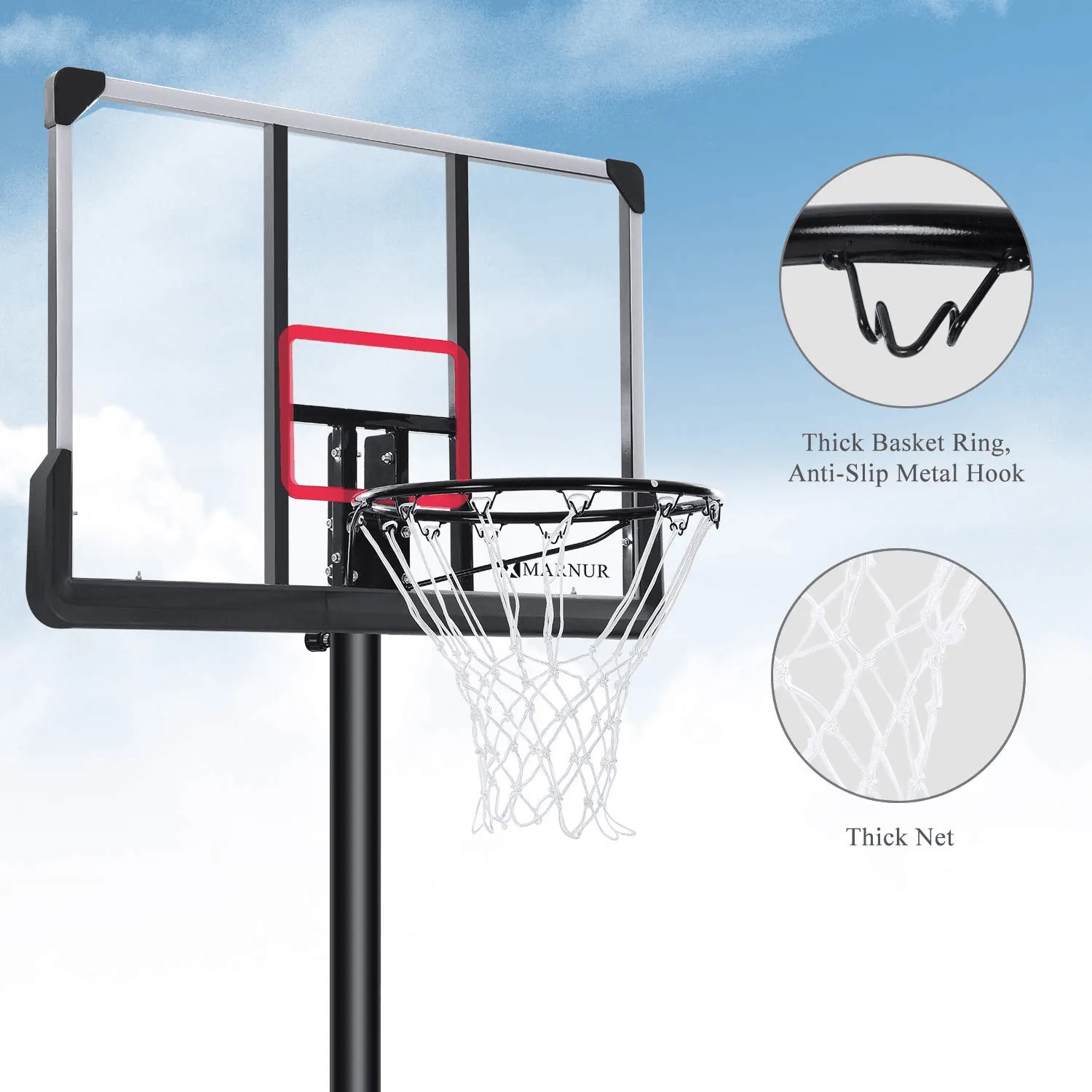 44 In. Basketball Hoop Basketball System, 6 Ft. 7 In. to 10 Ft. Height Adjustable Portable Basketball Goal Basketball Equipment with Big Backboard and Wheels and Large Base