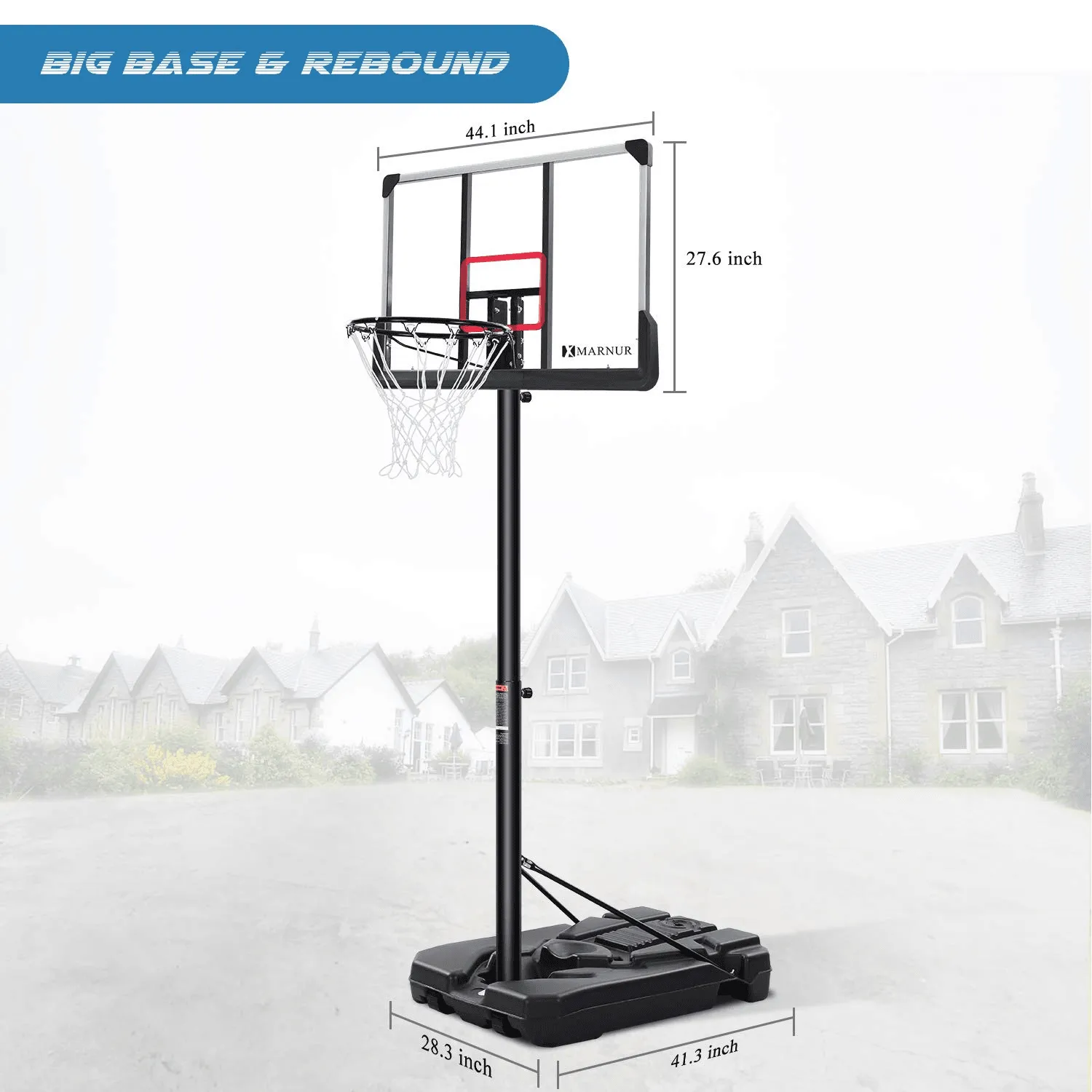 44 In. Basketball Hoop Basketball System, 6 Ft. 7 In. to 10 Ft. Height Adjustable Portable Basketball Goal Basketball Equipment with Big Backboard and Wheels and Large Base