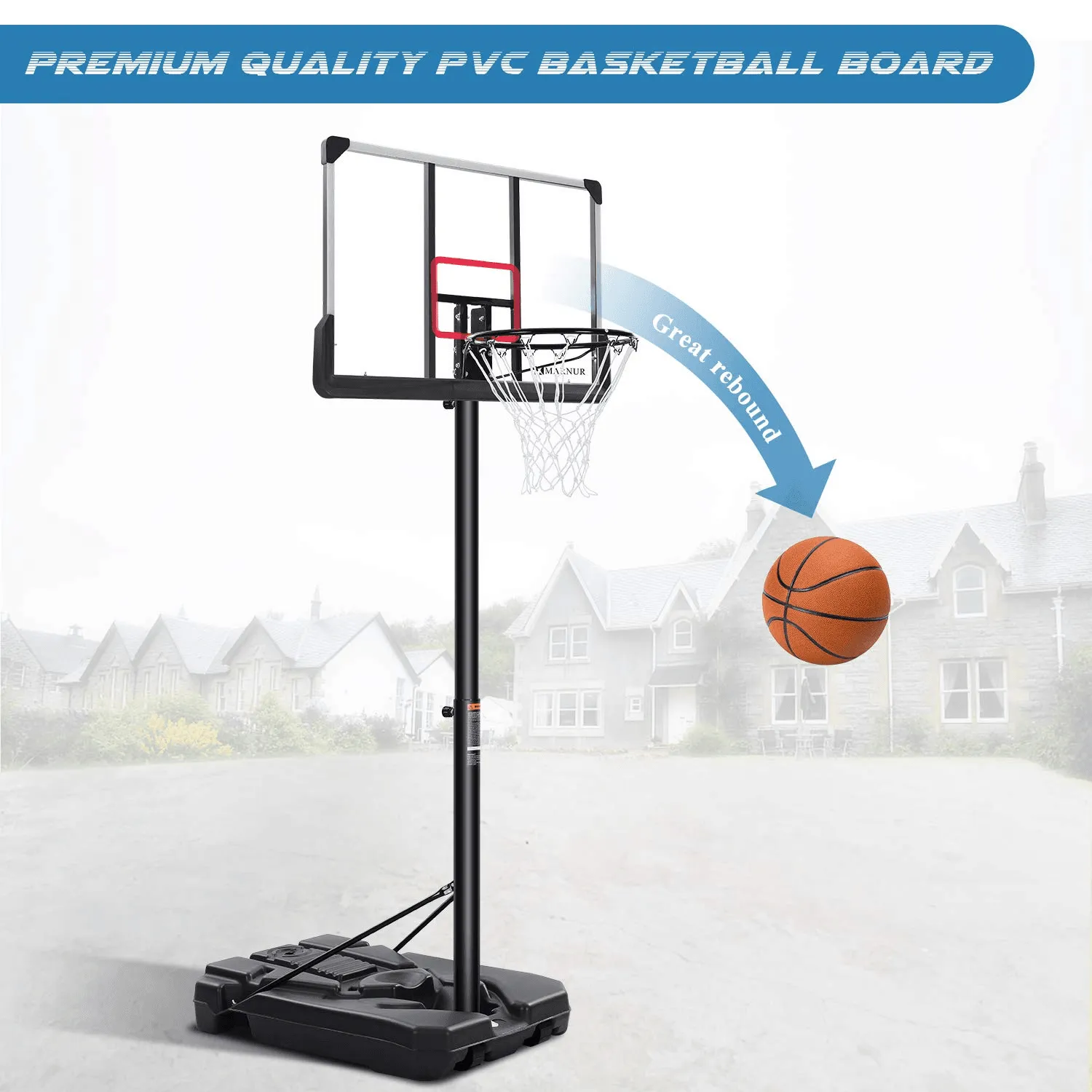 44 In. Basketball Hoop Basketball System, 6 Ft. 7 In. to 10 Ft. Height Adjustable Portable Basketball Goal Basketball Equipment with Big Backboard and Wheels and Large Base