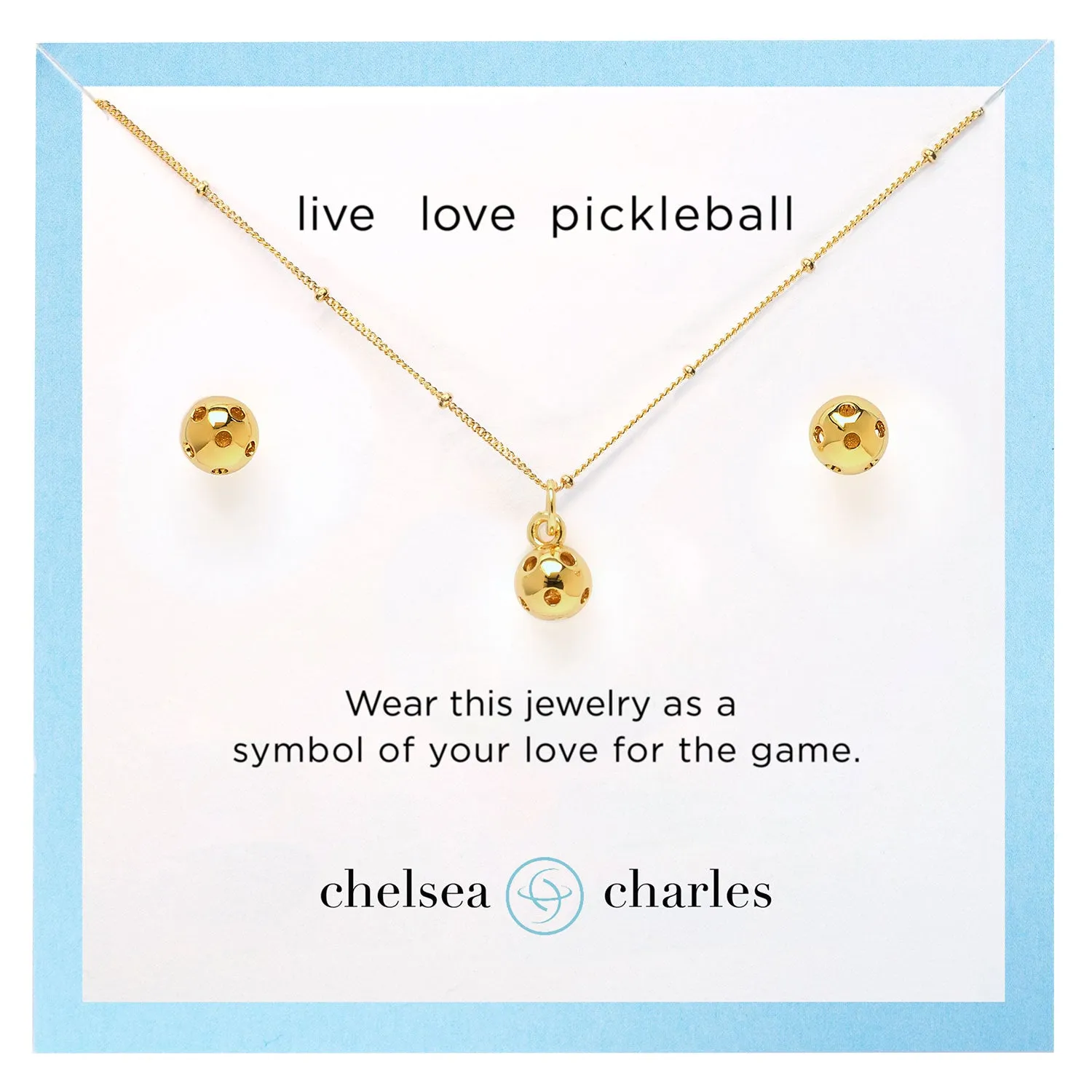 CC Sport Gold Pickleball Necklace and Earrings Gift Set