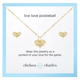 CC Sport Pavé Pickleball Necklace and Earrings Gift Set - Gold