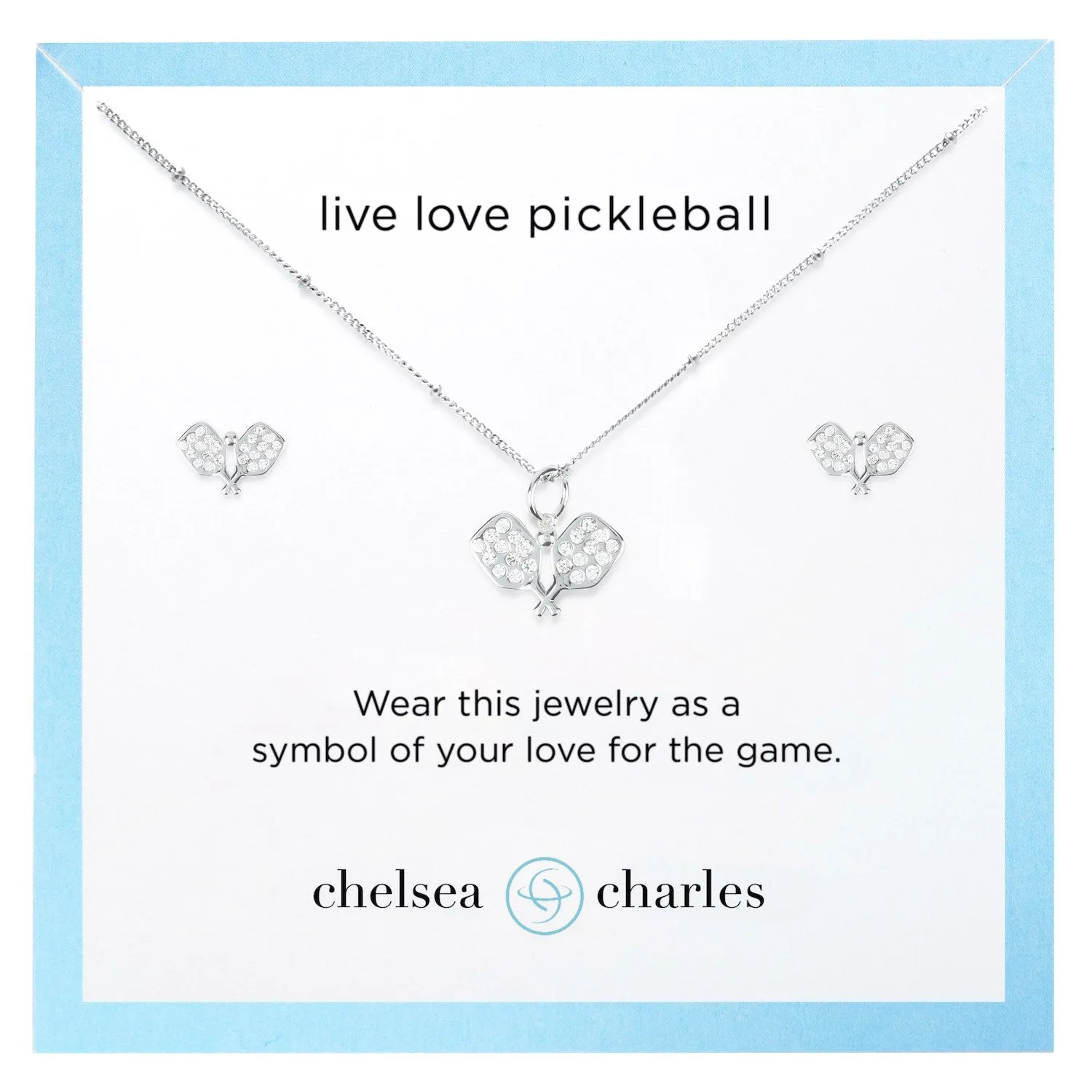 CC Sport Pavé Pickleball Necklace and Earrings Gift Set - Silver