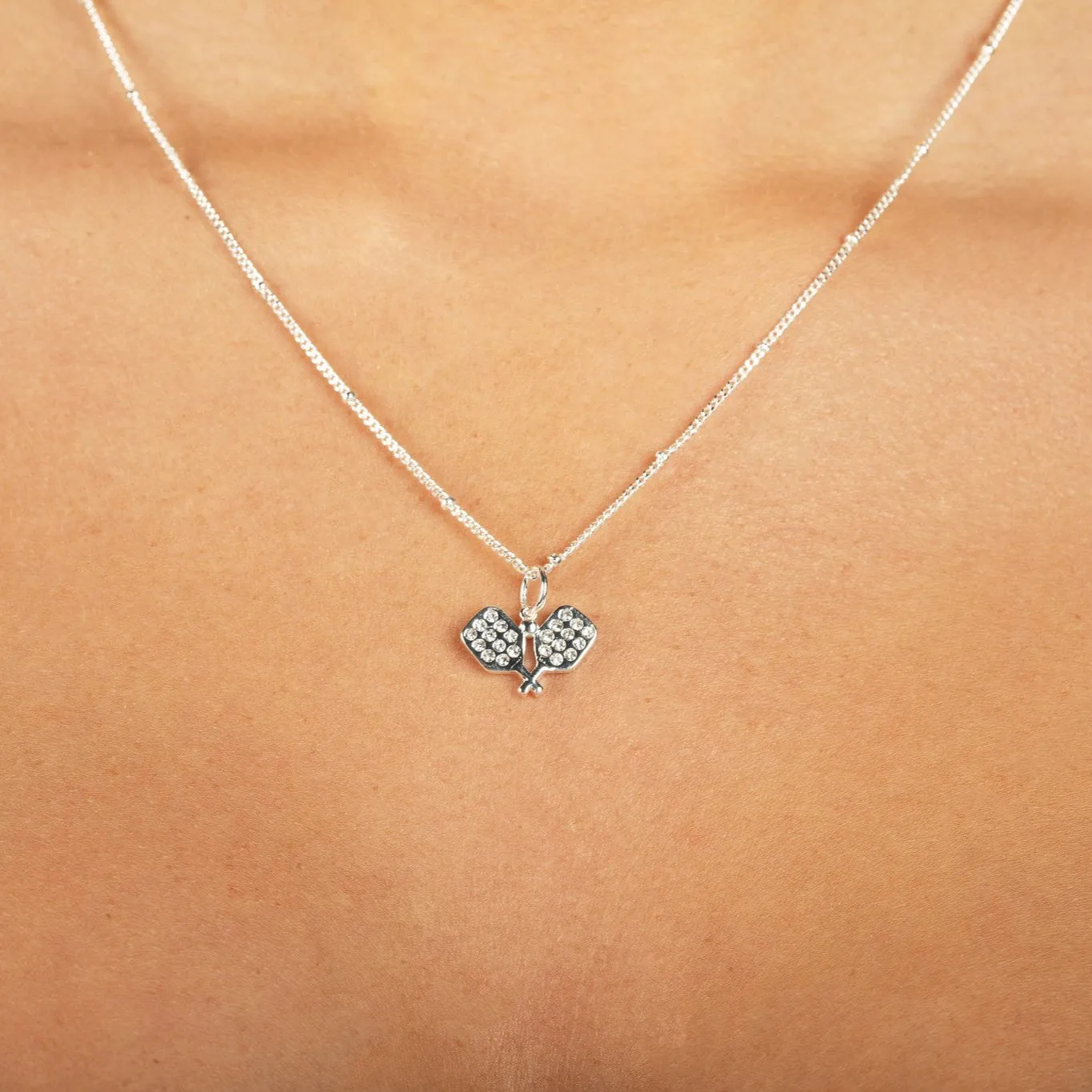 CC Sport Pavé Pickleball Necklace and Earrings Gift Set - Silver