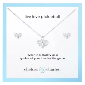 CC Sport Pavé Pickleball Necklace and Earrings Gift Set - Silver