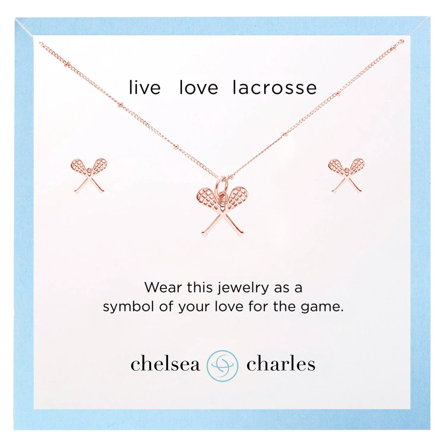 CC Sport Rose Gold Lacrosse Necklace and Earrings Gift Set