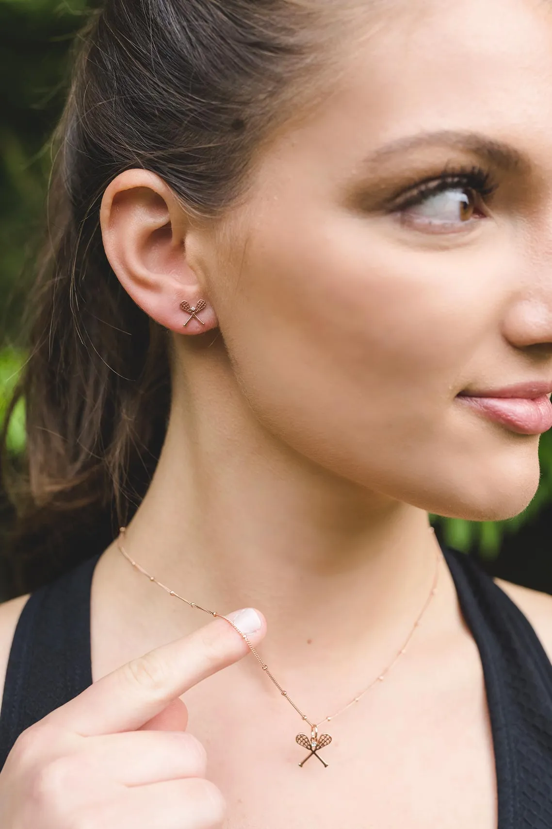CC Sport Rose Gold Lacrosse Necklace and Earrings Gift Set
