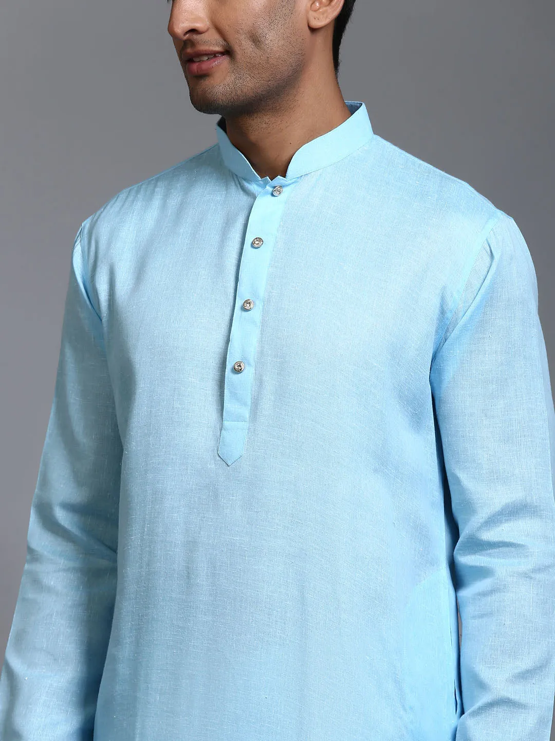 Jashvi Men's Aqua Blue Cotton Kurta Pyjama Set