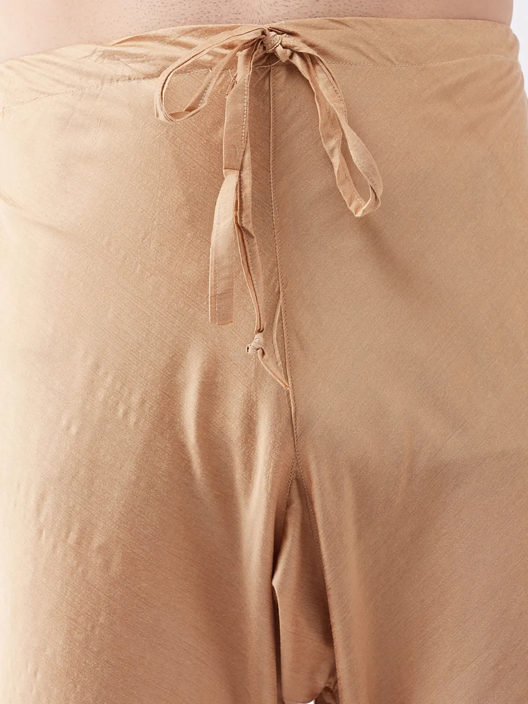 Jashvi Men's Beige And Rose Gold Silk Blend Kurta Pyjama Set