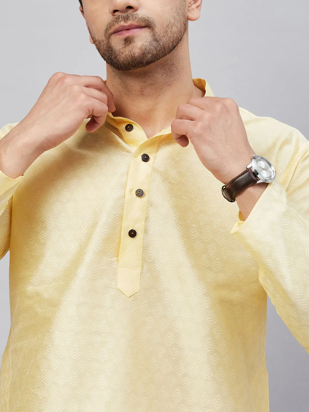 Jashvi Men's Beige Woven Kurta With pant Set