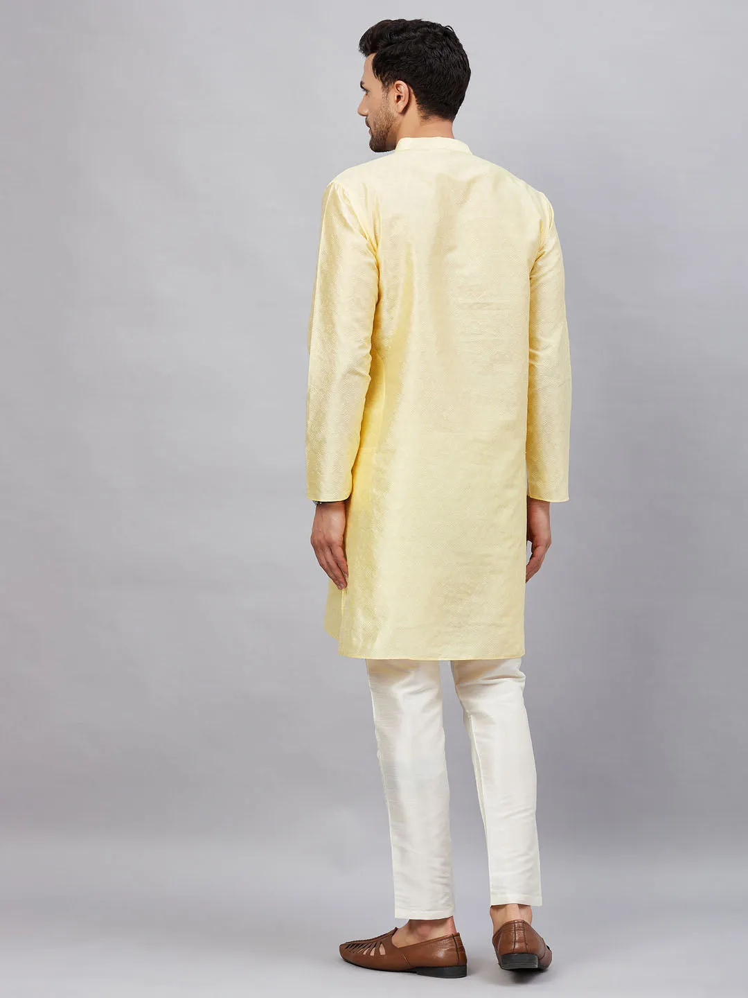 Jashvi Men's Beige Woven Kurta With pant Set